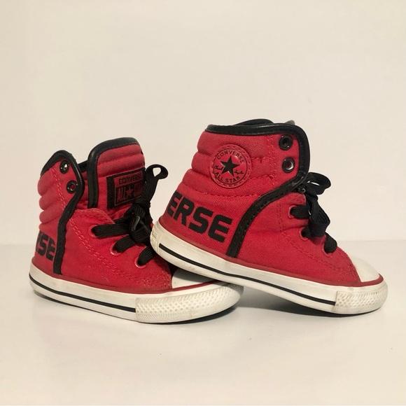 Converse Other - Converse Red Shoes Toddler Size 7 Hightop Runners Sneakers Baby Black White